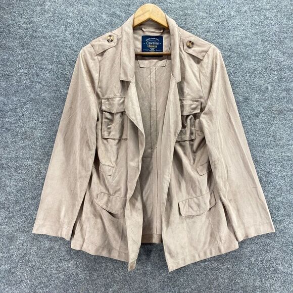 Cavalini Jacket Women M Medium Beige Collared Open Front Long Sleeve Pockets - Picture 1 of 9